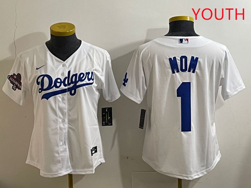 Youth Los Angeles Dodgers #1 Mom White Game 2025 Nike MLB Jersey style 4->youth mlb jersey->Youth Jersey